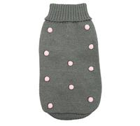 Record - Maglioncino per Cani Candy Shop, Lunghezza dorso 20 cm. Maglione con Collo Alto a Tinta Unita e Pompon Vellutati. Foro Guinzaglio e Lavabile in lavatrice| Grigio, 3XS