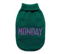 Record - Maglioncino per Cani Everyday. Maglione per Cani Morbido a Collo Alto con Passagamba Elasticizzato, Ricamato con scritta 'Monday' | Verde, M - Lunghezza dorso 40 cm
