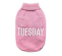 Record - Maglioncino per Cani Everyday. Maglione per Cani Morbido a Collo Alto con Passagamba Elasticizzato, Ricamato con scritta 'Tuesday' |Rosa, M - Lunghezza dorso 40 cm