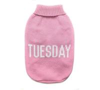 Record - Maglioncino per Cani Everyday. Maglione per Cani Morbido a Collo Alto con Passagamba Elasticizzato, Ricamato con scritta 'Tuesday' | Rosa, S - Lunghezza dorso 35 cm