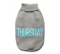 Record - Maglioncino per Cani Everyday. Maglione per Cani Morbido a Collo Alto con Passagamba Elasticizzato, Ricamato con scritta 'Thursday' | Grigio, S - Lunghezza dorso 35 cm