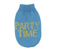 Record - Maglioncino per Cani Influencer. Maglione per Cani Morbido a Collo Alto con Passagamba Elasticizzato, Ricamato con scritta 'Party Time' | Azzurro, XS - Lunghezza dorso 30 cm