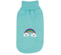Record - Maglioncino per Cani Magic Land, Lunghezza dorso 50 cm. Maglione con Collo Alto, Ricamo Arcobaleno, Foro Guinzaglio e Passante Zampe Posteriori | Azzurro, XL