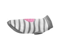 Record - Maglioncino per Cani "Pullove", lunghezza dorso 25 cm. Maglione caldo con Cuore in Paillettes Reversibile, Foro Guinzaglio e Lavabile in Lavatrice | Grigio - Bianco, XXS