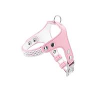Record - Pettorina per Cani Paris in Morbida Similpelle - Impreziosita con Strass - Taglia M - Circonferenza 42-50 cm - Colore Rosa - Anello di Aggancio e Clip in Metallo