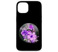 Record Player LP Music Themed Pressed Flower Purple Floral Custodia per iPhone 13