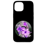 Record Player LP Music Themed Pressed Flower Purple Floral Custodia per iPhone 15