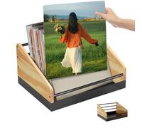 Record Player Stand with Vinyl Storage - Metal Wood Space Saving Organizer | Tabletop Record Album Storage Rack | Large Wood For LP Book File Toy Home Bedroom Living Room Apartment Office Desk Shelf