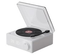 Record Player With Speakers, Wireless Turntable Clock, Vertical Music Player Stand, Smart Audio System, Built In Alarm Feature, Ideal for Bedroom, Garage, Yard, Beach, Biking Use