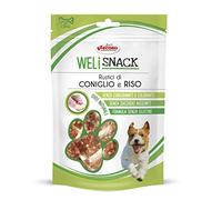 Record Welisnack Rustici al gusto di Coniglio e Riso. Deliziosi snack per cani senza conservanti e coloranti. Bocconcini per cani 100% Naturali, senza zuccheri aggiunti. Confezione richiudibile da 75g