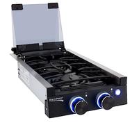 RecPro Piano cottura a gas da incasso per camper, 2 o 3 fuochi, fornello per piano cottura camper, bruciatori da 6.500 e 8.000 BTU | Coperchio incluso (nero, 2 bruciatori)