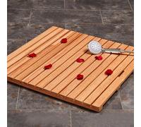 Rectangular Bamboo Bath Mat for Shower Waterproof Non-Slip Bathroom Mat with Handle Spa and Sauna Duckboard Wooden Floor Mat (110x65cm/43x26in)