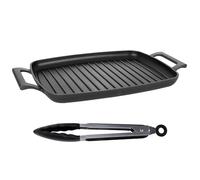 Rectangular Grill Pan 47 cm | Professional Stainless Steel Induction Base | German Non-Stick | for BBQ Grill Gas Super Resistant and Non-Stick + Tongs