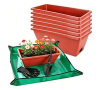 Rectangular Planter - Outdoor Indoor Flower Pot For Garden Balcony Decor | Durable Resin Plant Box With Drainage Holes Lightweight Modern Design For Herbs Flowers Succulents Use