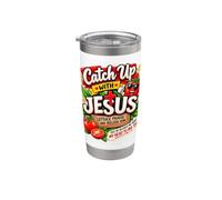 Recuperare il ritardo con Gesù Christian Ketchup Pun Meme Detto divertente Bicchiere termico in acciaio inox doppia parete