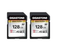 【Recupero dati gratuito per 5 anni】GIGASTONE 128GB Set da 2 Scheda SD 4K Camera Pro MAX, A2 SDXC 4K video UHD, alta velocità 120/80MB/s, compatibile Canon, Sony, Panasonic, 2 custodie mini
