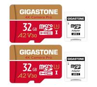 【Recupero dati gratuito per 5 anni】GIGASTONE MicroSDHC 32 GB (Set da 2), 4 K, fotocamera Pro, compatibile con GoPro Drone Switch, velocità 95 MB/s. per 4K UHD Video, A2 U3 V30, con Adattatore SD