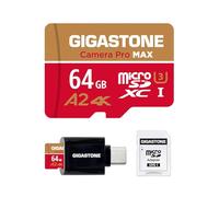 Recupero dati per 5 anni: scheda micro SD GIGASTONE da 64 GB con lettore di schede USB 3.2 di tipo C, Camera Pro MAX, velocità fino a 100 MB/s compatibile con Gopro, DJI, Dash Cam, microSDXC UHS-I A2