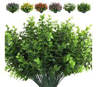 RECUTMS 8 pacchi di eucalipto artificiale, erbe artificiali, verde finto, steli di bosso, piante finte e verde primaverile per fattoria