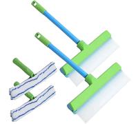 Recyclable Silicone Window Squeegee Kit, Window Cleaning Kit with Microfiber Scrubber & Handle Cleaning Tools for Glass Shower Car Door Streak-Free (2pcs)