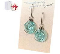 Recycled Glass Spiral Earrings,Handmade Upcycled Jar Dangles,Fashion Twisted Hammered Jewelry Set for Women,Mom,Sister Gifts
