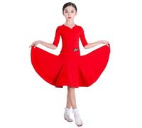 Red 2,160cm,Abito da Ballo Latino per Bambine, Scollo a V, Orlo a Balze, Abbigliamento da Ballo per Sala da Ballo, Rumba, Samba, Pratica, Competizione, Tango, ChaCha