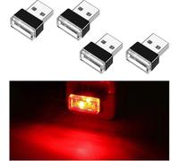 (Red) 4pcs Usb Led Car Interior Atmosphere Lamp, Mini Usb Car Light, Plug-in Usb Interface Trunk Ambient Lighting Portable Night Light - Pjun