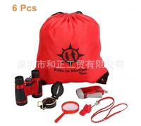 (Red) Adventure Kid Outdoor Exploration Kit Backpack Binoculars Magnifying Glass Lensatic Compass Torch Fox Whistle