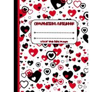 Red and Black Lots of Hearts and Love Pattern Wide Ruled Composition Notebook