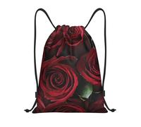 Red and Black Rose Titolo: Borsone leggero con coulisse - Sacca da palestra pieghevole impermeabile con tracolla regolabile, ideale per sport, yoga, viaggi e scuola, Nero , S