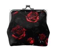 Red and Black Roses Print Squisito Kiss Lock Portafoglio compatto versatile da donna portamonete piccolo sacchetto con cerniera