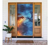 Red and Blue Fire Dragon A Door Covers Decorative - Decorazioni per porte interne ed esterne, primavera/estate/autunno/inverno, decorazioni natalizie per Halloween