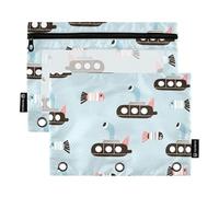 Red and Blue Fish Sub Binder Pouch con cerniera con finestra trasparente astuccio con cerniera grande capacità 3 fori cartelle perforate per scuola, ufficio e casa, multicolore, 2 pezzi