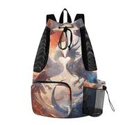 Red and Blue Ice and Fire Phoenix zaino con coulisse zaino arrampicata palestra borsa con bottiglia d'acqua tasca impermeabile