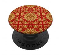 Red and Gold Ornamental Tile Pattern Vintage Damask Style PopSockets PopGrip Adesivo