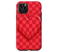 Red and Pink Checkered Heart Retro Love Valentine’s Day Custodia per iPhone 11 Pro
