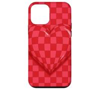 Red and Pink Checkered Heart Retro Love Valentine’s Day Custodia per iPhone 12 mini