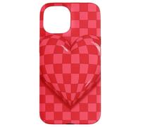 Red and Pink Checkered Heart Retro Love Valentine’s Day Custodia per iPhone 15