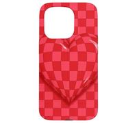 Red and Pink Checkered Heart Retro Love Valentine’s Day Custodia per iPhone 15 Pro