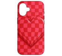 Red and Pink Checkered Heart Retro Love Valentine’s Day Custodia per iPhone 16