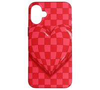 Red and Pink Checkered Heart Retro Love Valentine’s Day Custodia per iPhone 16 Plus