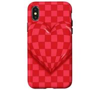 Red and Pink Checkered Heart Retro Love Valentine’s Day Custodia per iPhone X/XS