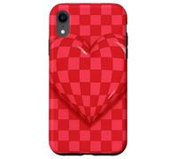 Red and Pink Checkered Heart Retro Love Valentine’s Day Custodia per iPhone XR