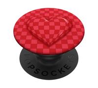 Red and Pink Checkered Heart Retro Love Valentine’s Day PopSockets PopGrip Adesivo