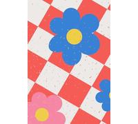 Red and White Check Pink and Blue Flowers With Sparkle 50 Watermark Blank Page Notebook/Journal