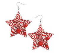 Red And White Christmas Candy Cane Orecchini Da Donna Stampato Orecchini In Pelle Divertenti Accessori Per Feste Cosplay Carnevale