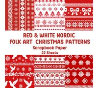 Red and White Nordic Folk Art Christmas Scrapbook Paper Pad: Double Sided Sheets for Cardmaking, Craft Projects Mixed Media Junk Journal, ATC,