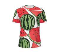 Red Anguria Stampa Uomo Moda Manica Corta T-Shirt Running Fitness Routine Attività Estive, Nero , M