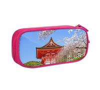 Red Architecture - Astuccio per matite con stampa di fiori di ciliegio, per trucchi, gioielli, portatile, da viaggio, nero, rosa, Taglia unica, Astuccio portamatite