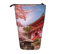 Red Architecture Cherry Blossoms Print Standing Pencil Case Large Capacity Pencil Pouch Cute Telescopic Pencil Bag for Women Men, Nero , Taglia unica, Borsa da viaggio